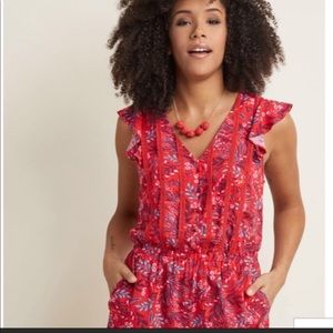 ModCloth red floral shorts jumpsuit playsuit M